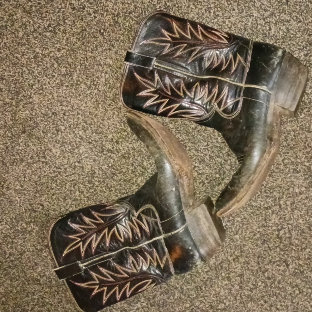 Vintage Black Leather Cowboy Boots